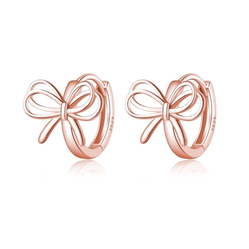 Image of Reffeer Solid 925 Sterling Silver Bow Hoop Earrings Ribbon for Women Girls Bowknot Hoop Earrings Huggie