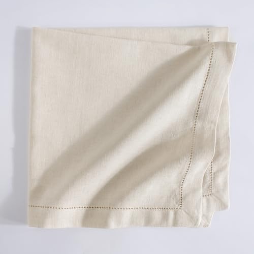 Image of FINGERCRAFT Table Napkins Hemstitched Cotton Linen Blend Fabric - Set of 6, 20x20 Inch, Cloth Napkins Durable & Elegant for Parties, Hotels, Everyday Use (Ivory Flax)