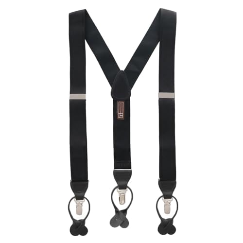 Trafalgar Men's Classic Solid Color 38mm Convertible Braces (Suspenders), Black