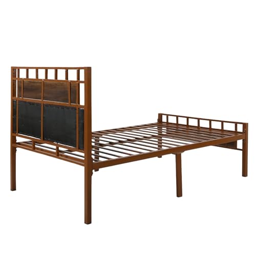 Image of Orvo Metal Extra Single Size Bed Without Storage | Wrought Iron Single Bed with Headboard & Footboard| Sturdy Powder Coated Platform Cot for Bedroom (Orvo Brown)