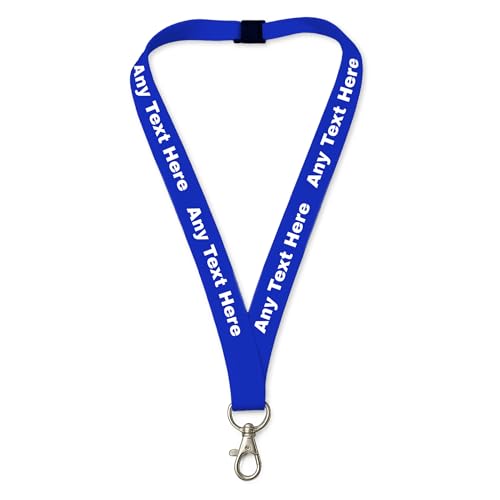 Printed Lanyards Personalised Custom Any Text Colour Lanyard Safety Break ID Card Holder. Visitor Security Company Event Gig Show Staff Teacher NHS Nurse (Blue)