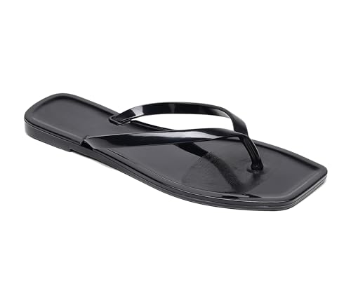 Image of Womens Flip Flops Thong Sandals Jelly Shoes Flat for Ladies Slides Black Slippers Size 9 Slip On Summer Beach Dressy
