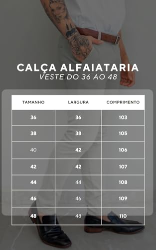 KIT 2 Calças Masculina de Alfaiataria Sarja Slim Skinny Casual (BR, Numérico, 42, Regular, Regular,