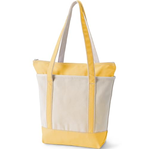 Image of Lands' End Zip Top Long Handle Canvas Tote Bag
