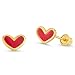 14k Gold Plated Enamel Red Heart Baby Girls Screwback Earrings with Sterling Silver Post