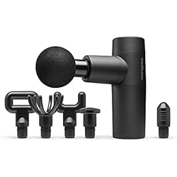 medisana MG 150 Mini pistola de masaje con 6 cabezales de masaje y 5 niveles de vibración, automasaje para hombros, pecho, espalda con luz indicadora LED y bolsa de almacenamiento