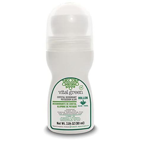 Vital Green Roll On Deodorant of Potassium Alum with Aloe Vera - For sensitive skin - Eliminates bad odor and does not stain - 3.04 Fl Oz / 90 ml (1 Unit) Cover