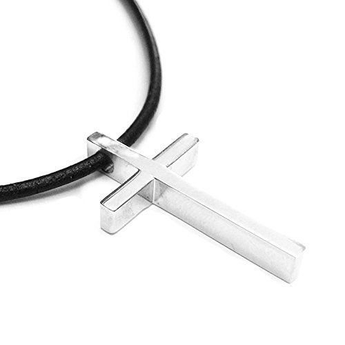 BODYA Unisex Simple Smooth Stainless Steel Cross Pendant Necklace Chain Silver Fashion Jewelry