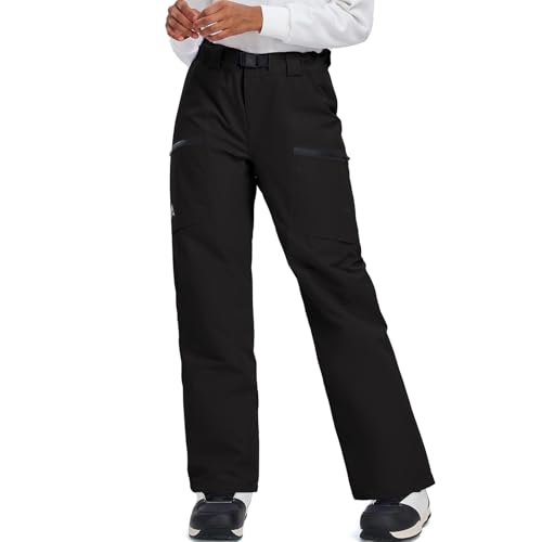 HOTIAN Damen Skihose Schneehose Wasserdicht Winddicht Hosenträgerhose Atmungsaktive Outdoorhose Winter Warme Snowboardhose Skilanglaufhos Black 2XL