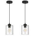 BoostArea Modern Pendant Light Fixtures, Industrial Hanging Ceiling Lamp with Clear Glass Shade, Farmhouse Black Pendant Lighting for Kitchen Island Decor Living Room Hallway Bedroom Dining?2 Pack?