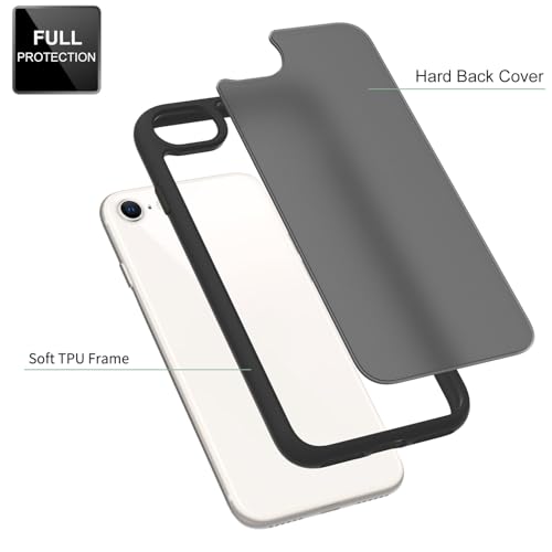 Image of TENOC Phone Case Compatible with iPhone SE (2nd 2020 and 3rd 2022 Generation) & iPhone 7 & iPhone 8, Black Case Translucent Protective Bumper Matte Hard Back Cover for 4.7 Inch
