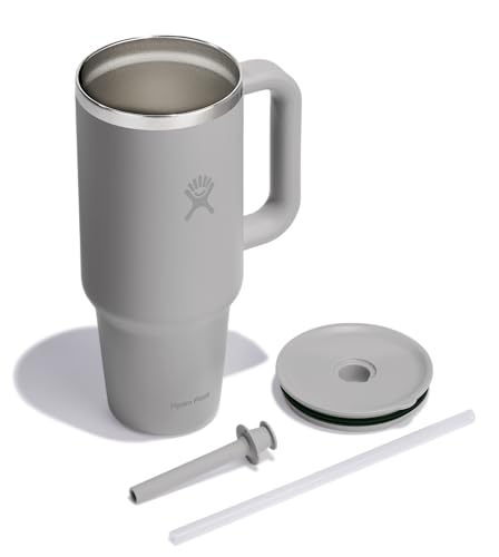 Image of Hydro Flask Travel Tumbler with Handle, Lid and Straw - Insulated Stainless Steel in 40 Oz Tonal Birch Gray