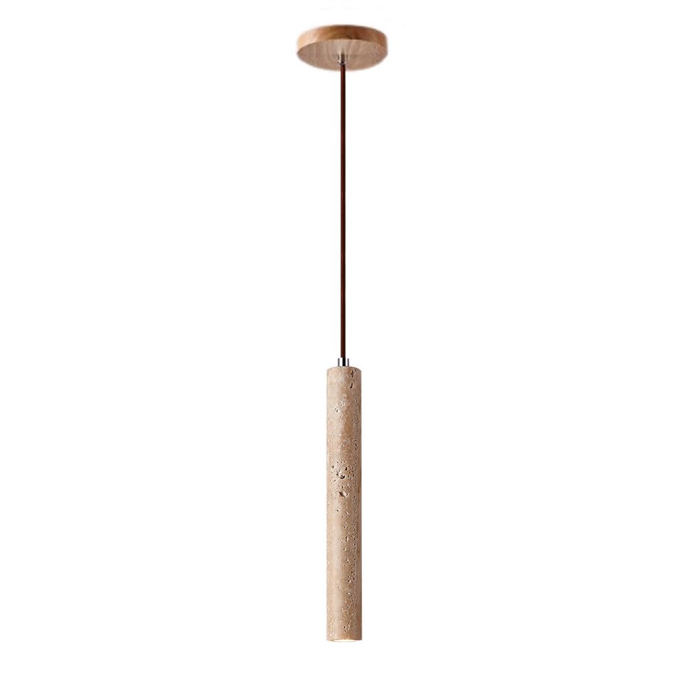 Jadssox Holz Stein Pendelleuchte Küche Insel Hängelampe Wabi Sabi Stil Nachttischleuchte, Lange Rohr Decke hängende Lampen G9 Droplight mit natürlichem Travertinschirm