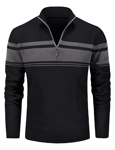 MAGCOMSEN Men's Sweaters 1/4 Zip Cotton Sweater Pullover Polo Sweaters Striped Fall Winter Warm Sweatshirts