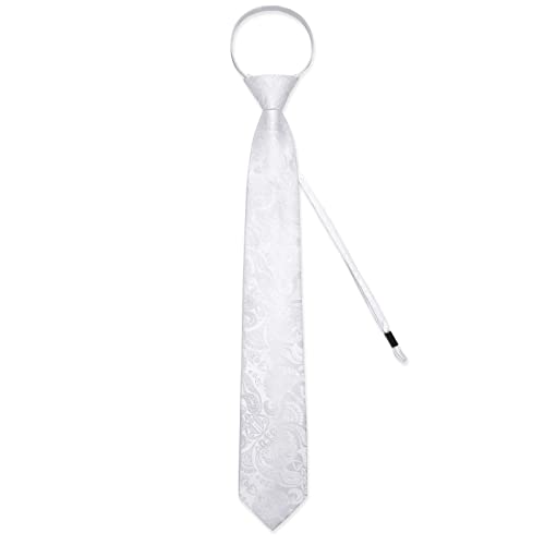 Image of DiBanGu Silk Zipper Ties for Men,Paisley Solid Plaid Pre-tied Tie and Pocket Square Cufflinks Set Formal Adjustable Necktie