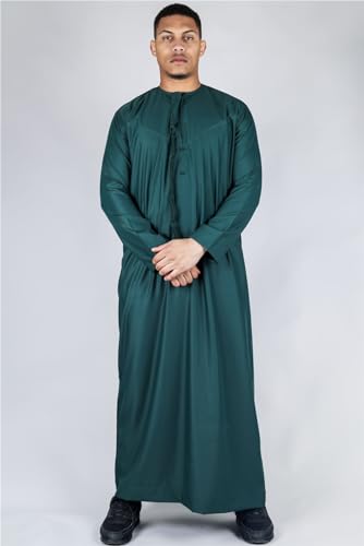 Men's Thobe Emirati Omani Jubba Islamic Clothing Muslim Kaftan Eid Robe String Tassel|Olive4