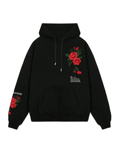 SOLY HUX Men's Floral Print Casual Graphic Hoodies Drawstring Long Sleeve Pullover Sweatshirt