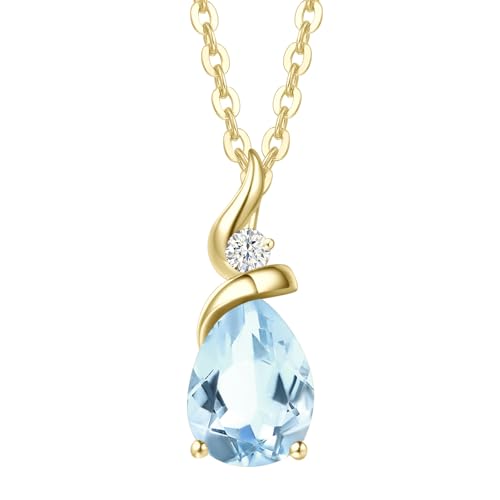 FANCIME Collier avec pendentif en or jaune véritable 14 carats 585 avec améthyste/aigue-marine/émeraude/rubis/saphir/opale et véritable diamant pour femme, chaîne...