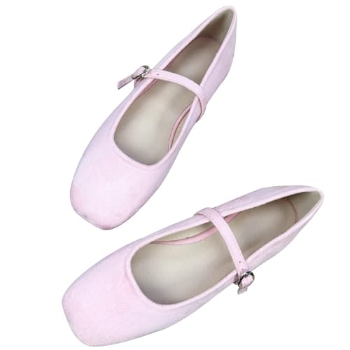INEELUYI Women's Mary Janes Flats Square Toe Adjustable Buckle Vintage Style Dress Flats Shoes Ballerina Flat Shoes