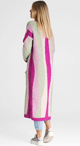 Image of chouyatou Women's Fall Open Front Color Block Long Cardigan Sweater Coat Casual Vertical Striped Coatigan
