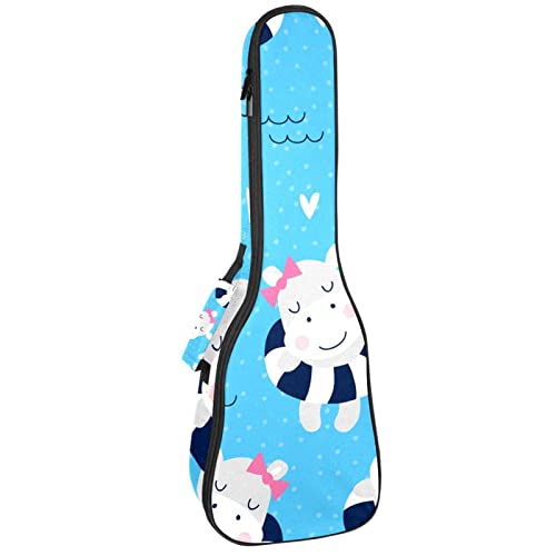 Housse ukulélé ténor étanche sac à dos rembourré motif hippopotame bleu pour fille