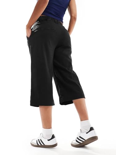 SUNNOW Women's Low Rise Capri Pants Black Casual Summer Pants with Side Pockets4