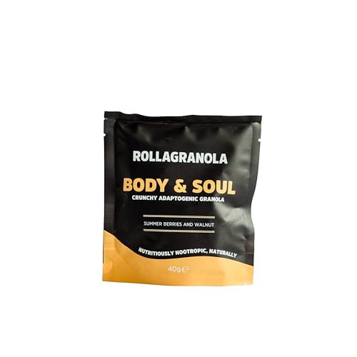 Rollagranola - Body & Soul, Summer Berries & Walnut Oat Granola 10 x 40g Serving, Gluten Free & Suitable for a Vegan Diet, Crunchy Adaptogenic Granola, Nutritiously Nootropic Naturally