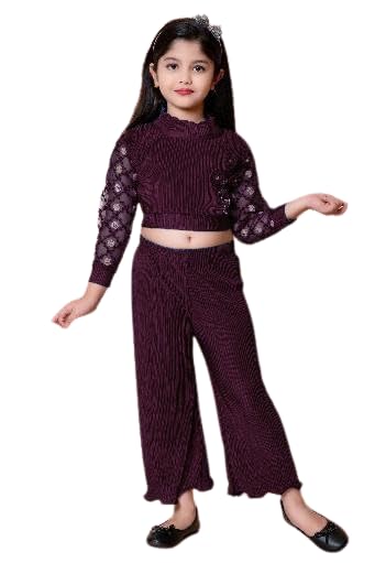 Cute Trendy Kids Girls Dress & Bottom Set Maroon