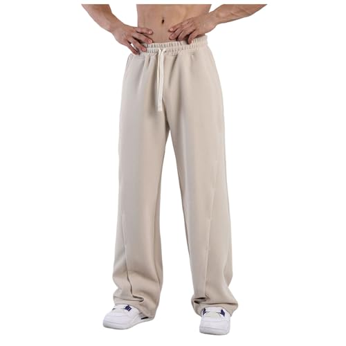 Mens Straight Trousers Pants Loose Fit with Elastic Waist Drawstring Outdoor Casual Pants