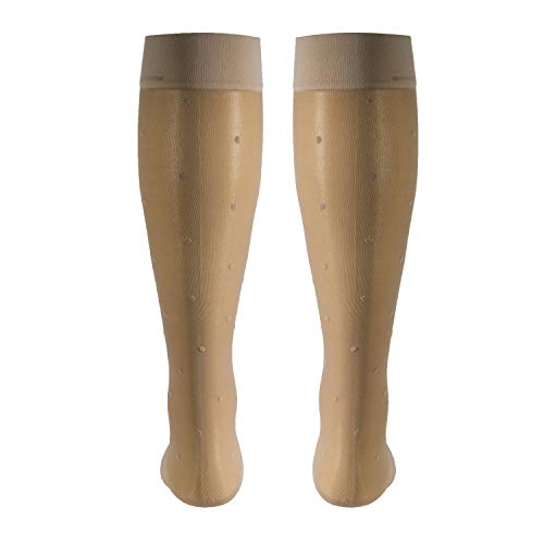 Image of Truform Sheer Compression Stockings, 15-20 mmHg, Women's Knee High Length, Dot Pattern, Nude, X-Large
