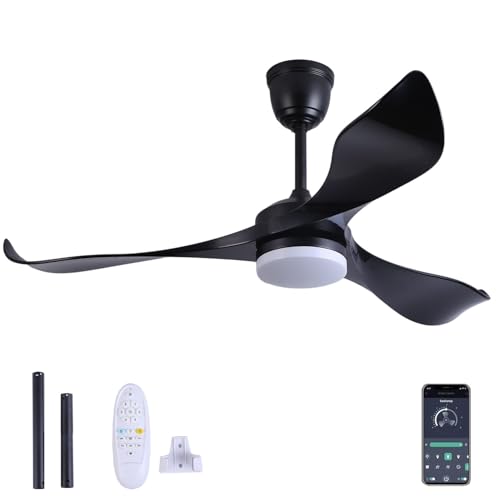 HOMECHOOSE Ceiling Fans with Light, 52 inch Modern Low Profile Ceiling Fan with Remote & APP Control, Smart Fan Light with Quiet Reversible DC Motor for Bedroom Living Room and Patio Black