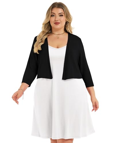Image of Plus Size Shrugs for Women 3 /4 Sleeve Cropped Cardigan Knit Sweaters Open Front Bolero 2026