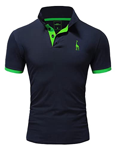 REPUBLIX Herren Poloshirt Basic Kontrast Stickerei Kragen Kurzarm Polohemd T-Shirt R-0058 Navy/Grün L