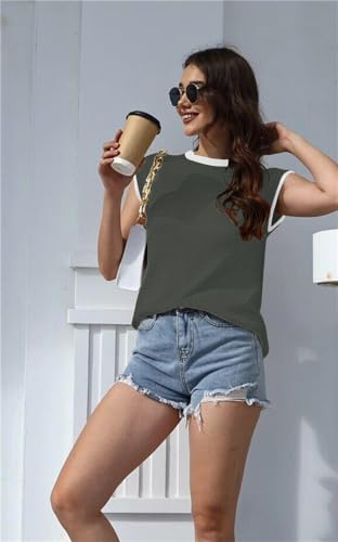 Image of Disamer Cap Sleeve Knit Sweater Tops Sleeveless Vest 2026 Spring Clothes Oversized Summer Tank Trendy Short Sleeve T Shirts,Green,X-Large