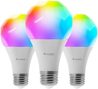Nanoleaf Essentials E27 LED Bulbs, Pack of 3 RGBW Dimmable Smart Bulbs - Thread & Bluetooth Colour Changing Light Bulbs, Works with Google Assistant Apple Homekit, for Room Decor & Gaming