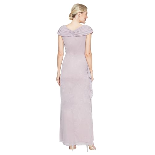 Image of Alex Evenings Women's Long L-Neck Glitter Mesh Mother of the Bride Dress with Ruched Neckline