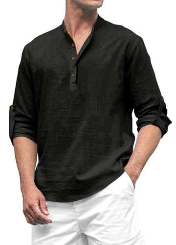 Image of ROYALSCOUT Men's Cotton Blend Solid Short Kurta with Band Collar and Half Button Front | Full Sleeve Relaxed Fit Traditional Top for Everyday and Occasion Wear