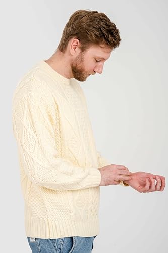 SAOL Men's Irish Aran Sweater, 100% Merino Wool Crew Neck Pullover, Made in Ireland4