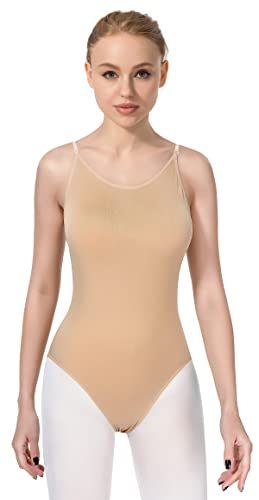 QZSH Women and Girls Camisole Dance Leotard Ballet Seamless Beige Undergarments Dancewear with Adjustable Straps,for Adult Small/Medium(8A14)