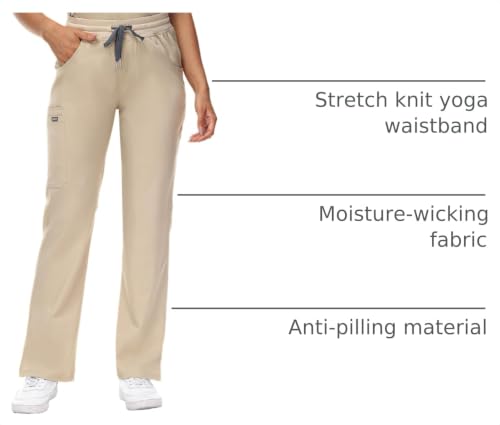 Image of COMENII Scrubs for Women, Knit Yoga Waistband Straight Leg Cargo Pants, Classic Fit Womens Scrubs Pants