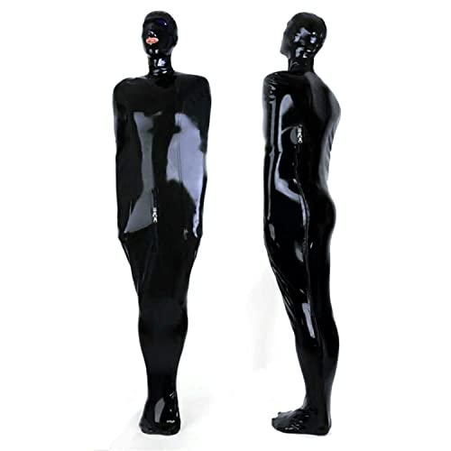 Black Full Body Latex Sleeping Bag Body Bag Open Mouth and Nose Crotch and Back Zipper Sleep Sack (Male, Large)