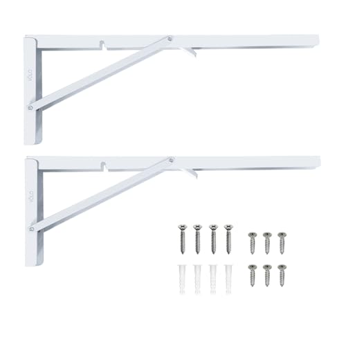 VOLO Pack of 1 Heavy Duty 20 Inch Foldable Shelf Bracket | Mild Steel Wall Mounted Folding Table Bracket for Fold Down Table, Rack and Worktop | White