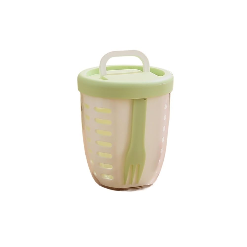 Lopheco 3Pcs Portable Outdoor Salad Cups With Fork, Cylindrical Drainable Plastic Fruit Storage Lunch Containers(Green)