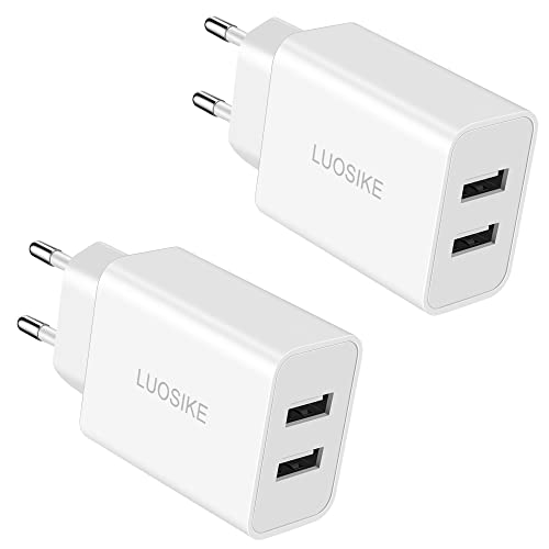 [2 Pack] European Travel Plug Adapter, LUOSIKE International Power Adapter with 2.1A Dual Port USB Cube Wall Charger Block for US to Most of Europe EU France Spain Germany Italy Iceland Greece Israel