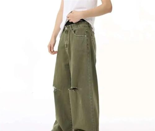 Men Solid Color Loose Vintage Jeans Korean Style Casual Distressed Denim Pants Straight Trousers4