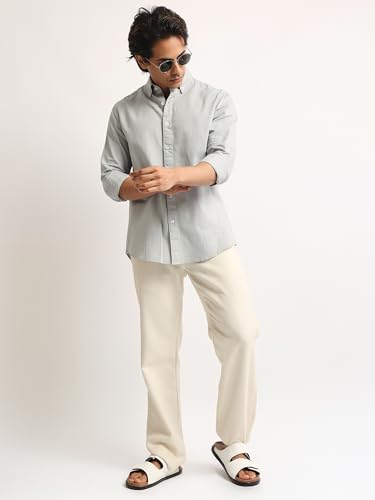 Image of MANIAC || Mens || Solid || Collared Neck || Full Sleeve || Oxford || Linen Blend Fabric || Shirt