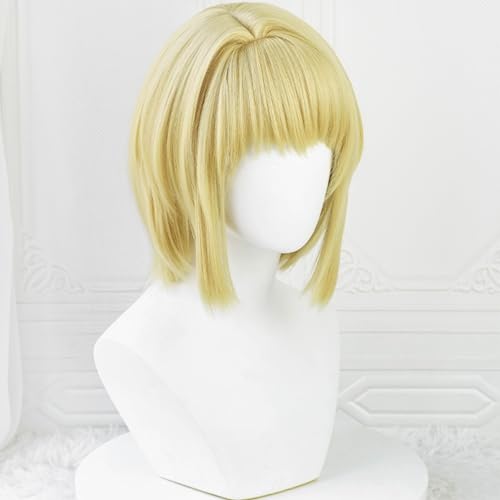 Image of Half and Half Short Straight Blonde Hunter Wig with Bangs Anime Blonde Chain Killer Costume Wigs Synthetic Fiber Hair for Halloween Party
