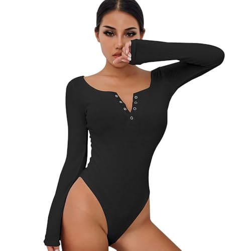 XFSRG Damen Langarm Body mit Rundhalsausschnitt Eleganter...