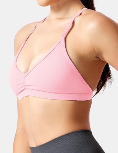 Image of YEOREO CoreFlex Sports Bras for Women Padded Strappy Open Back Workout Top | Light Impact Criss Cross Bra Yoga Gym Crop Top