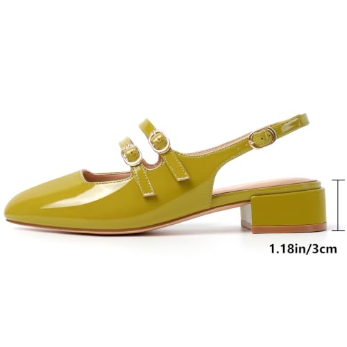 Image of Mostrin Mary Jane Shoes Women Slingback Chunky Low Heels for Women Closed Rounded Toe Ankle Strap Pumps Daily Wedding Party Dress Shoes
